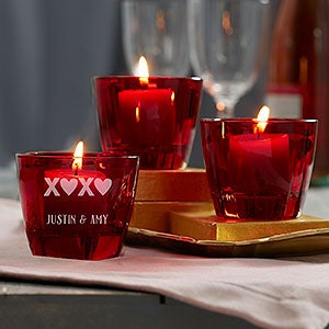 Romantic Kosta Boda Bruk Personalized Red Votive Set