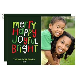 Merry Happy Joyful Bright Holiday Photo Card - Set of 15