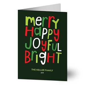 Merry Happy Joyful Bright Holiday Card - Set of 15