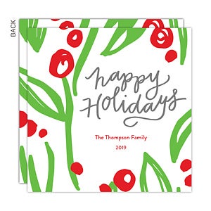 Holly Happy Holidays Card - Set of 15