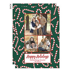 Candy Canes 3 Photo Holiday Card - Set of 15