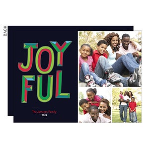 Joyful Block Letters 3 Photo Premium Holiday Card - Set of 15