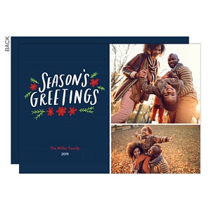 Seasons Greetings Floral 2 Photo Premium Holiday Card - Set of 15