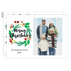 Holly Wreath Premium Christmas Card - Set of 15