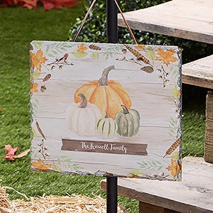 Autumn Pumpkins Light Wash Personalized Slate Plaque