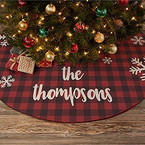 Cozy Cabin Personalized Buffalo Check Christmas Tree Skirt