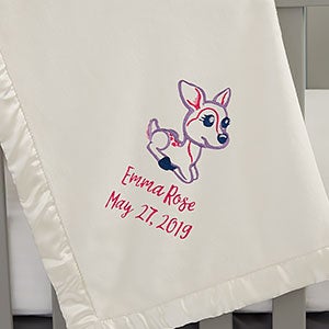 Deer Embroidered Ivory Baby Blanket