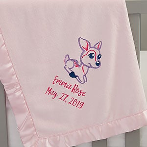 Deer Embroidered Pink Baby Blanket