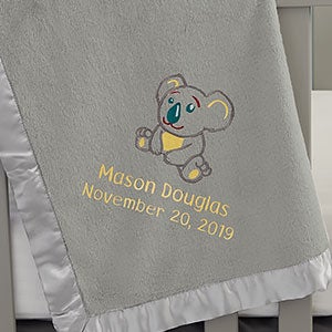 Koala Embroidered Grey Baby Blanket