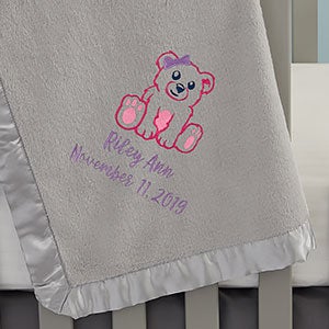 Teddy Bear Embroidered Grey Baby Blanket