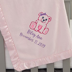 Teddy Bear Embroidered Pink Baby Blanket