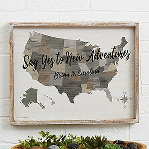 Barnboard Map 14x18 Personalized Whitewashed Wood Frame Wall Art