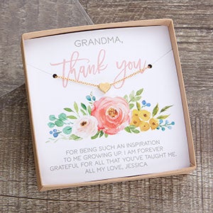 Thank You Gold Heart Necklace With Floral Display Card