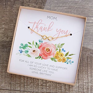 Thank You Gold Infinity Necklace With Floral Display Card