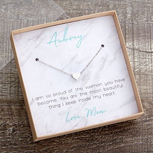 Silver Heart Necklace With Marble Message Display Card