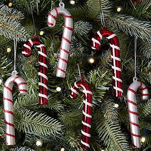 Glass Candy Cane Ornaments - 6pc Set