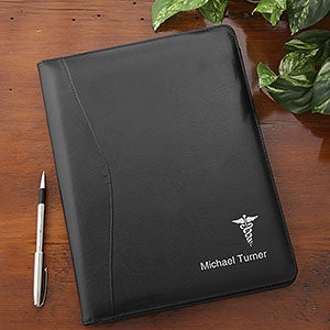 Medical Notes Personalized Black Leather Portfolio