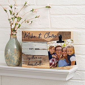 Family Photo Clip Frame 8x6 Blue Reclaimed Wood Sign