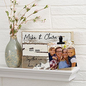 Family Photo Clip Frame 8x6 White Reclaimed Wood Sign