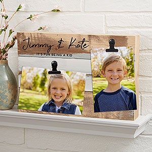 Family Photo Clip Frame 12x8 Blue Reclaimed Wood Sign