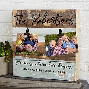 Family Photo Clip Frame 12x12 Blue Reclaimed Wood Sign