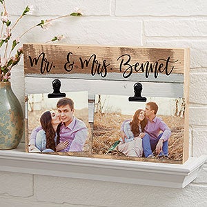 Couples 12x8 Blue Reclaimed Wood Photo Clip Frame