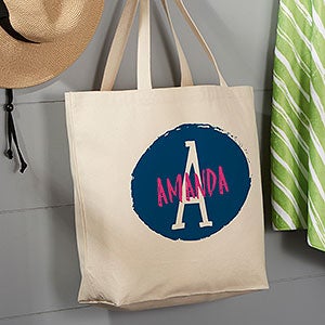 Initial & Name Small Canvas Beach Bag