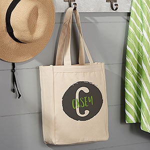 Initial & Name Large Canvas Beach Bag