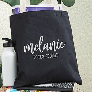 Scripty Style Personalized Black Canvas Tote Bag