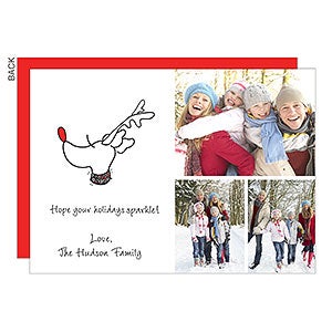 Sparkle Reindeer Premium 3 Photo Holiday Card - Set of 15