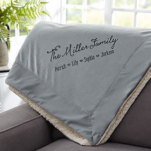 Family Love Embroidered 60x72 Grey Sherpa Blanket