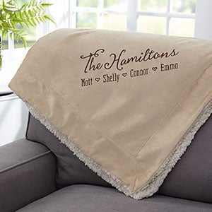 Family Love Embroidered 50x60 Tan Sherpa Blanket