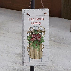 Holiday Sled Personalized Vertical Slate Plaque