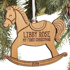 My 1st Christmas Rocking Horse Natural Wood Baby Ornament