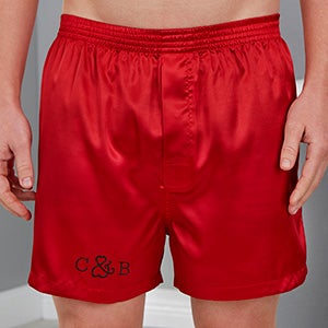 Loving Couple Embroidered Red Satin Boxers - Adult XLarge