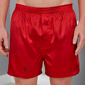 Just For Him Embroidered Red Satin Boxers - Adult Medium