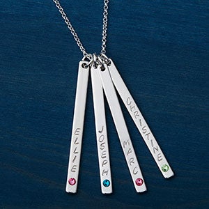 Personalized Stamped Name & Birthstone 4 Bars Necklace