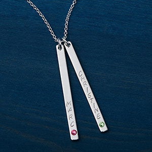 Personalized Stamped Name & Birthstone 2 Bars Necklace