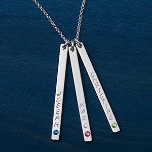 Personalized Stamped Name & Birthstone 3 Bars Necklace