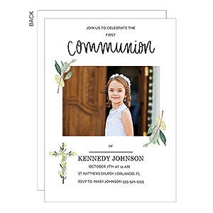 Communion Botanical Cross Premium Photo Party Invitation - Set of 5