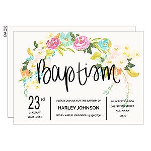 Floral Baptism Party Invitation - Set of 5