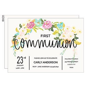 Floral First Communion Party Invitation - Set of 5