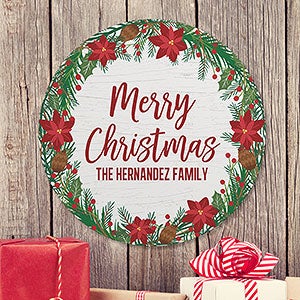 Merry Christmas Wreath Round Wood Wall Sign