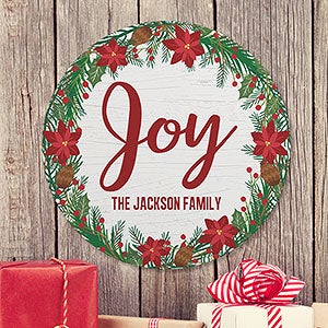 Joy Wreath Round Wood Wall Sign