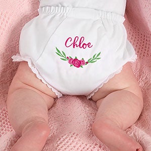 Personalized Baby Bloomers Diaper Covers - Floral Name - Size 3 (12-18ms) approx. 26lbs.