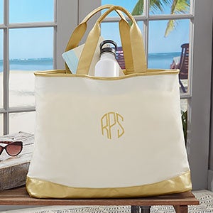 Ivory & Gold Custom Embroidered Travel Tote Bag