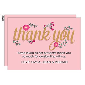 Pink Floral Premium Thank You Cards - Set of 5