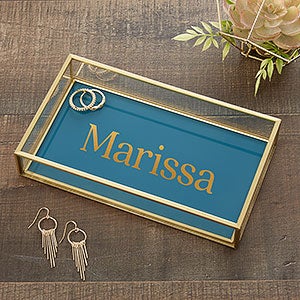 Modern Name Personalized Teal Jewelry Tray