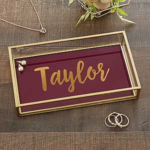 Modern Name Personalized Burgundy Jewelry Tray