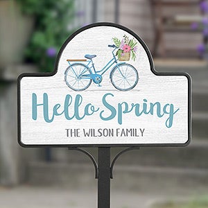 Personalized Hello Spring Garden Sign - Floral Bicycle